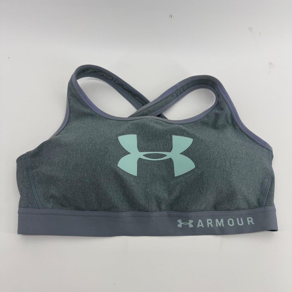 Under Armour Women Gray Mid Keyhole Sports Bra 2X 1353946 Heathered Compression